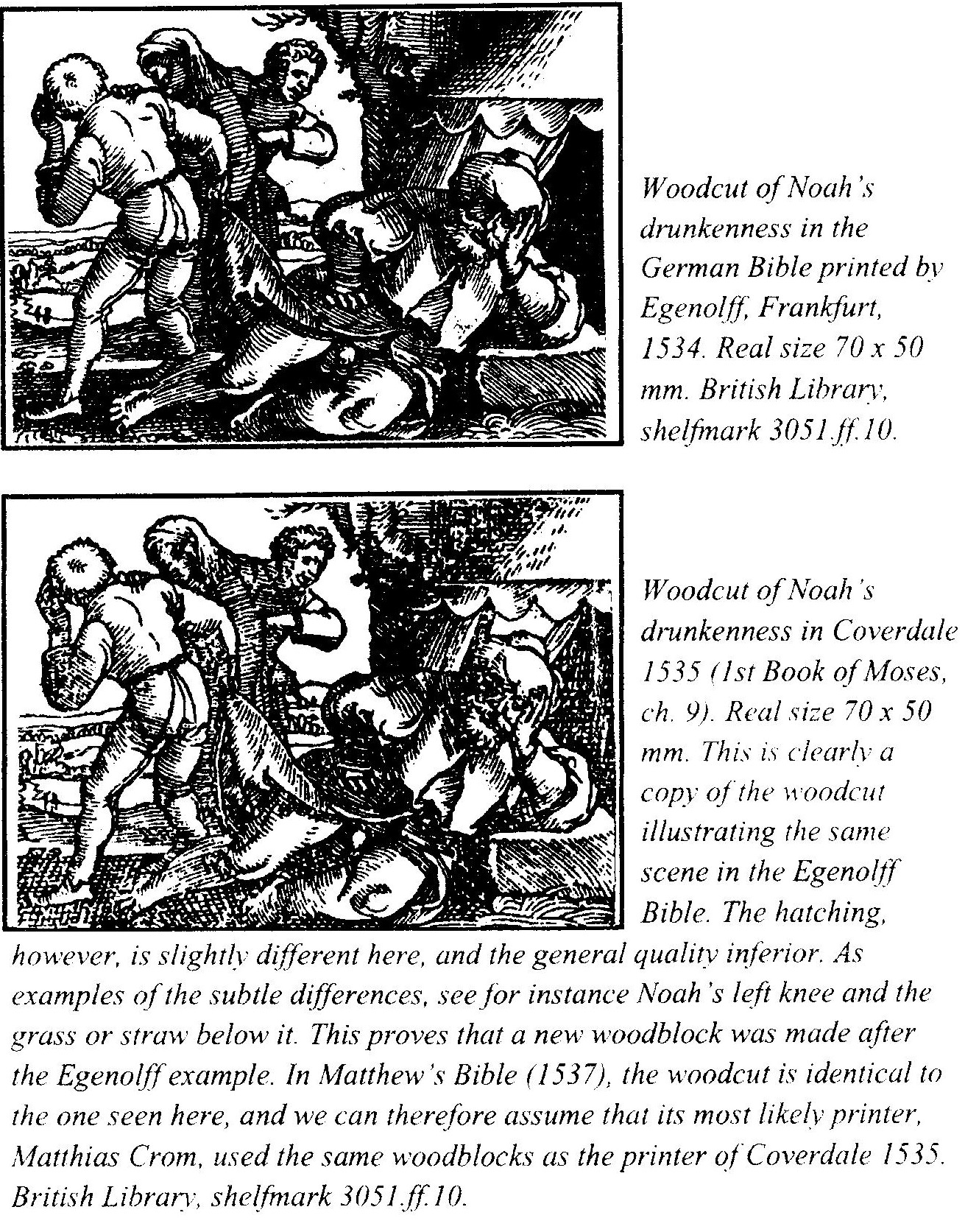 2 woodcuts of Noah's drunkenness